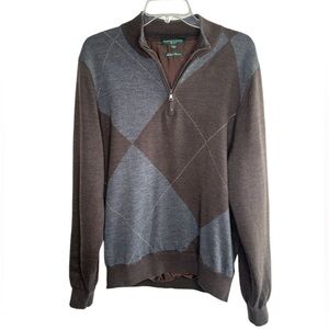Fairway & Greene Sweater Large 1/4 Zip Argyle Merino Wool Lined Golf Classic